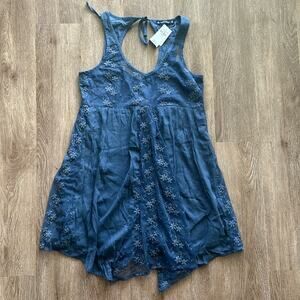 NWT Abercrombie & Fitch Blue/Grey Mini Dress Floral Embroidery Lace Size XS